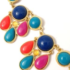Gold Tone + Colorful Plastic Shapes Bib Necklace